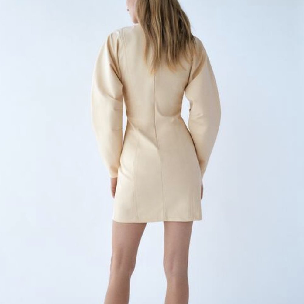 NWT Zara Long Sleeve Neoprene Cream Mini Dress - Picture 11 of 12